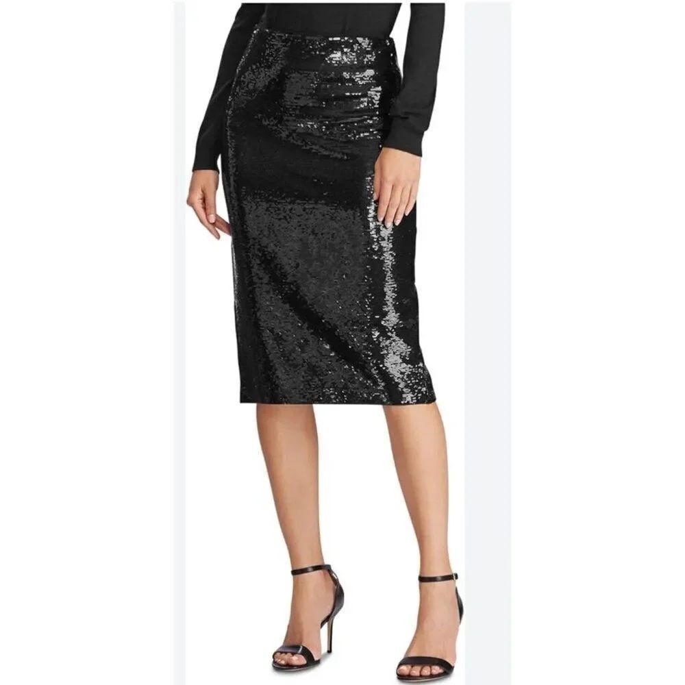 Linea Women Black Sequined A-Line Skirt Size L